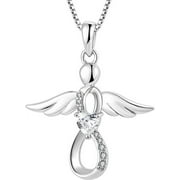 FJ Angel Wings Necklace 925 Sterling Silver InfinityIPendant Birthstone Necklace for Women Jewelry Gifts(April)