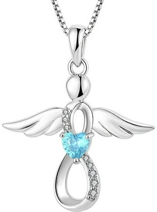 Angel Wings Necklace 925 Sterling Silver Guardian Angel Wings Pendant  Birthstone Necklace for Women Jewelry Gifts 