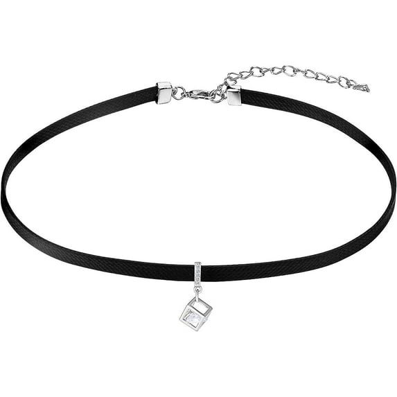 FJ Black Leather Choker Necklaces for Women Choker Classic Tattoo Charm Stretch Necklace*Love Cub