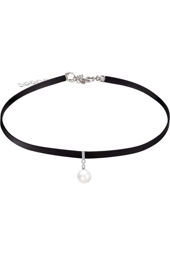 Black Leather Choker Necklaces for Women Choker Classic Tattoo Charm Stretch Necklace*Pearl