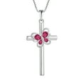 thumbnail image 1 of FJ Butterfly Cross Necklace 925 Sterling Silver Ruby Pendant July Birthstone Necklace Religious Crucifix Jewelry Gifts for Women, 1 of 6