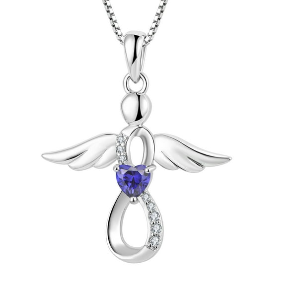 FJ Guardian Angel Necklace for Women 925 Sterling Silver Tanzanite Infinity Pendant December Birthstone Jewelry Gifts for Mom Wife Daughter
