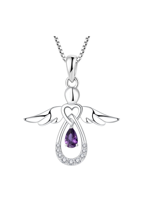 Guardian Angel Necklace for Women 925 Sterling Silver Amethyst Pendant February Birthstone Jewelry Gifts for Mom Wife Daughter