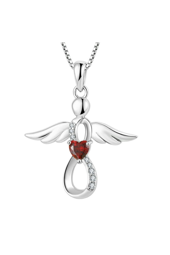 Guardian Angel Necklace for Women 925 Sterling Silver Garnet Infinity Pendant January Birthstone Jewelry Gifts for Mom Wife Daughter