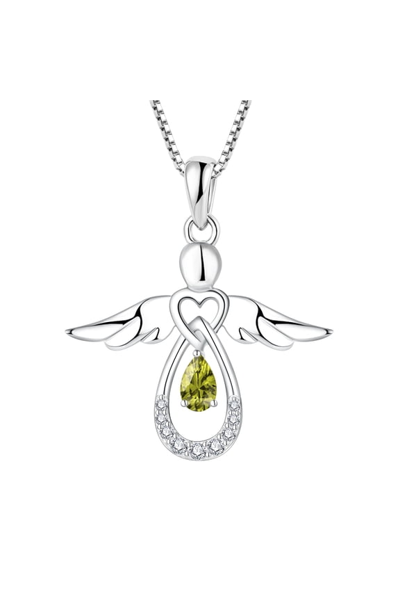 Guardian Angel Necklace for Women 925 Sterling Silver Peridot Pendant August Birthstone Jewelry Gifts for Mom Wife Daughter