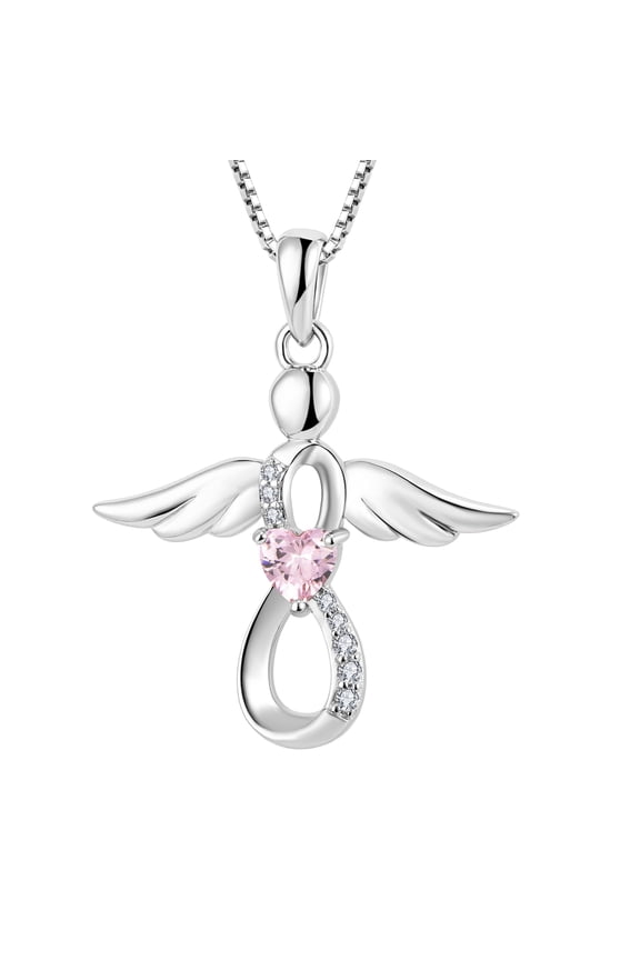 Guardian Angel Necklace for Women 925 Sterling Silver Pink Tourmaline Infinity Pendant October Birthstone Jewelry Gifts for Mom Wife Daughter