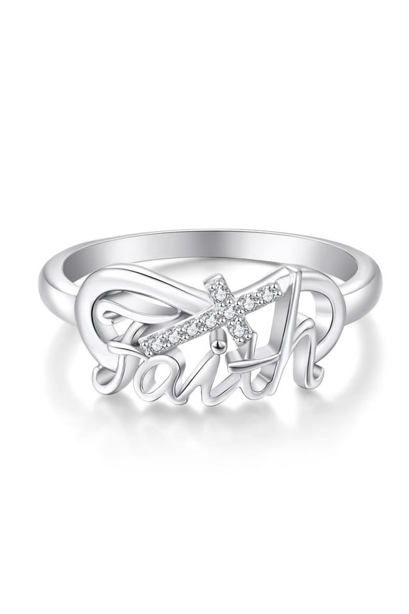 Infinity Cross Ring 925 Sterling Silver Faith Hope Believe Ring Religious Jewelry Gifts for Women Size 9