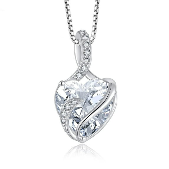 FJ Infinity Necklaces for Women 925 Sterling Silver Love Heart Cubic Zirconia Pendant April Birthstone Jewelry Gifts for Wife Girlfriend Mom Daughter