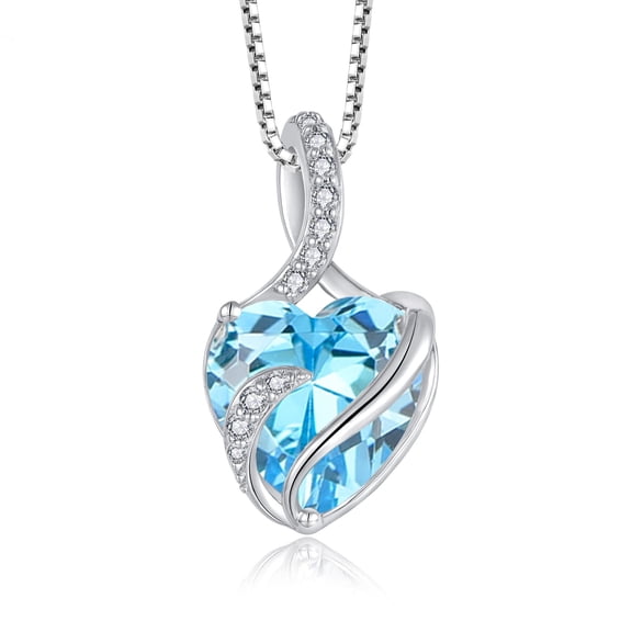 FJ Infinity Necklaces for Women 925 Sterling Silver Love Heart Aquamarine Pendant March Birthstone Jewelry Gifts for Wife Girlfriend Mom Daughter