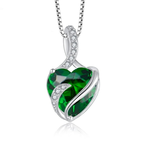 FJ Infinity Necklaces for Women 925 Sterling Silver Love Heart Emerald Pendant May Birthstone Jewelry Gifts for Wife Girlfriend Mom Daughter
