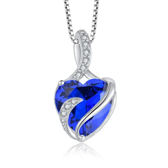 FJ Infinity Necklaces for Women 925 Sterling Silver Love Heart Sapphire Pendant September Birthstone Jewelry Gifts for Wife Girlfriend Mom Daughter