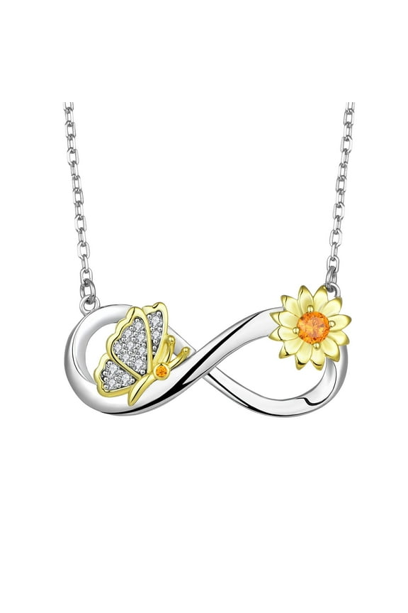 Infinity Sunflower Necklace for Women 925 Sterling Silver Butterfly Pendant Necklace Jewelry Gifts for Her