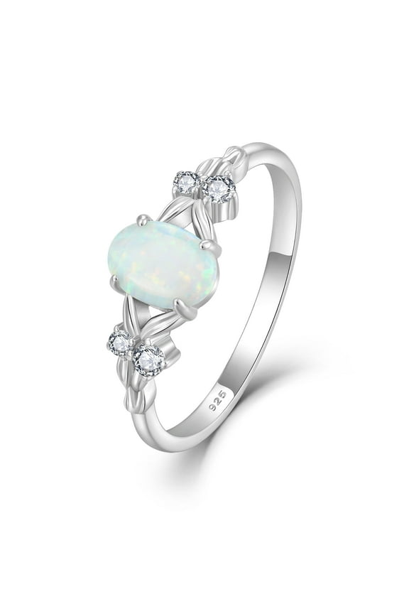 Opal Engagement Ring for Her 925 Sterling Silver Leaf Oval Opal Ring Wedding Anniversary Promise Ring for Women Size 10
