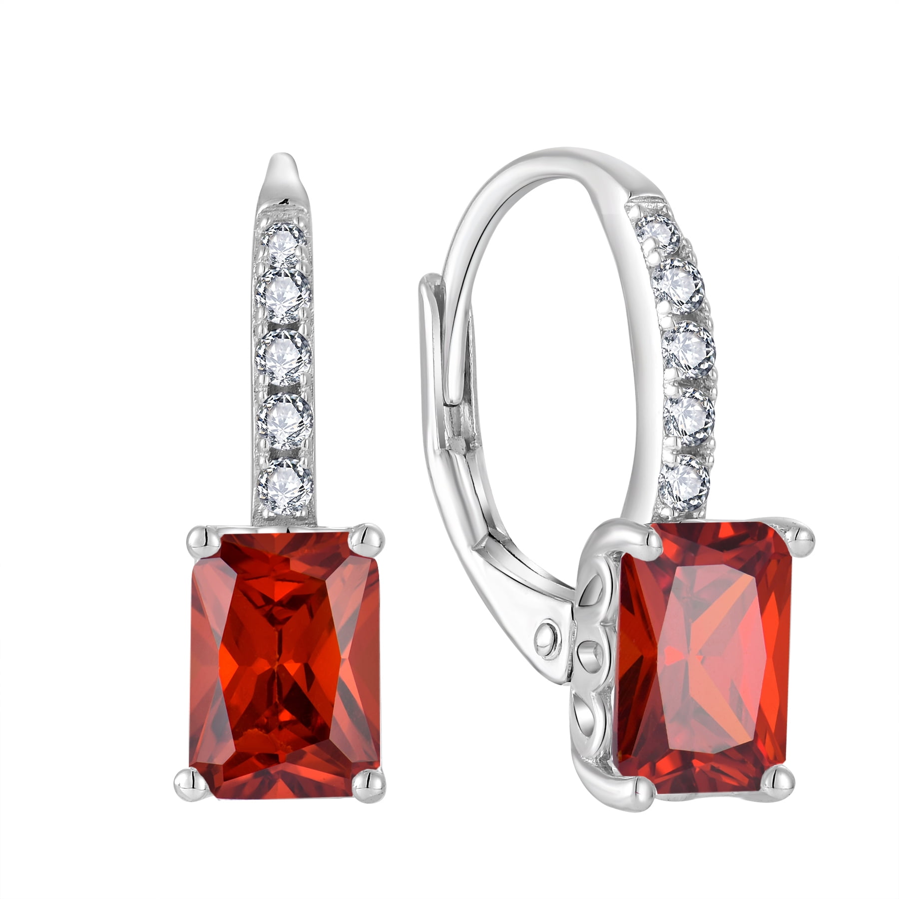 FJ Princess Cut Dangle Drop Earrings 925 Sterling Silver Square Leverback Earrings January Birthstone Garnet Jewelry Gifts for Women