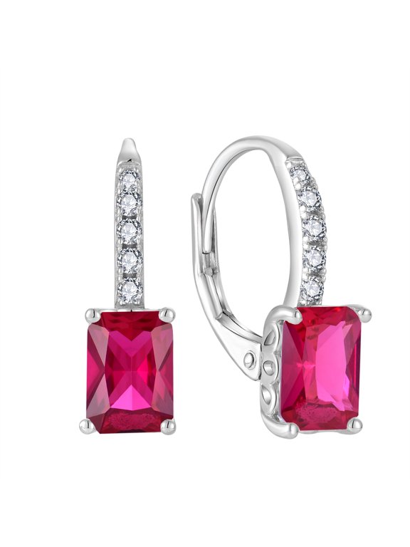 Princess Cut Dangle Drop Earrings 925 Sterling Silver Square Leverback Earrings July Birthstone Ruby Jewelry Gifts for Women