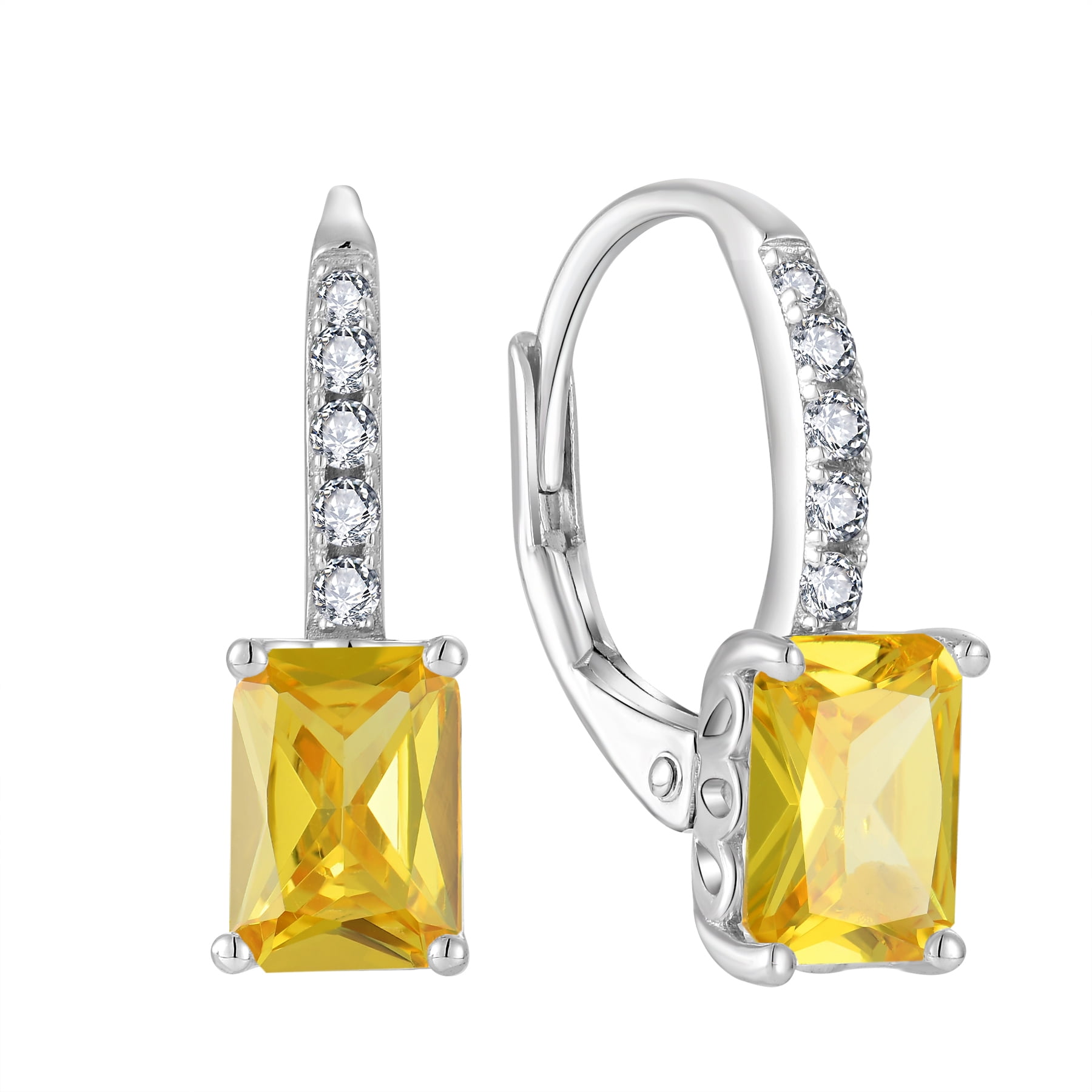FJ Princess Cut Dangle Drop Earrings 925 Sterling Silver Square Leverback Earrings November Birthstone Citrine Jewelry Gifts for Women