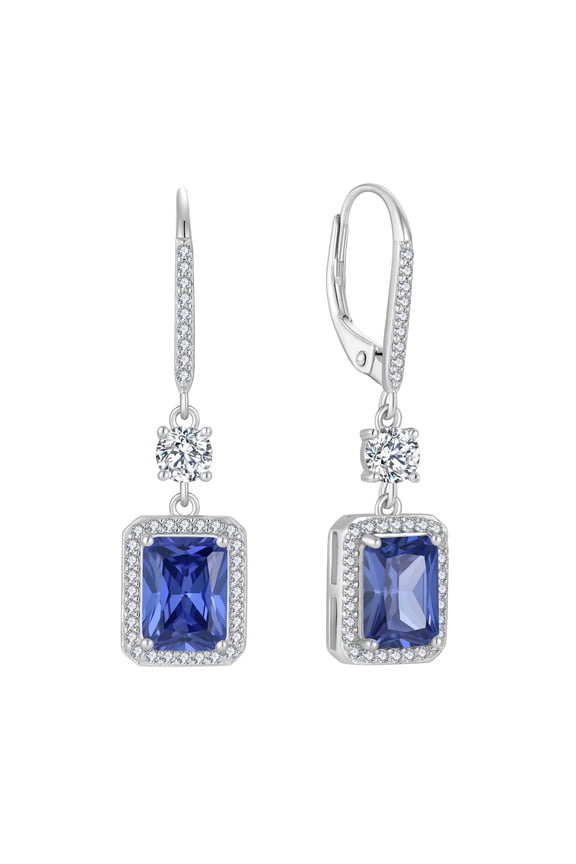 Princess Cut Dangle Drop Earrings 925 Sterling Silver Leverback Square Tanzanite Halo Earrings December Birthstone Jewelry Gifts for Women