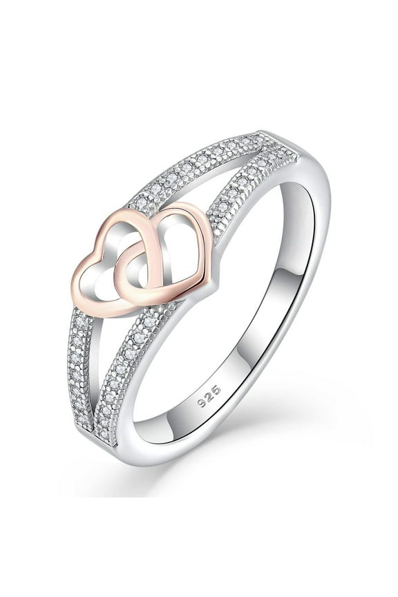 Promise Ring for Her 925 Sterling Silver Double Heart Ring Engagement Anniversary Wedding Eternity Ring for Women Size 10