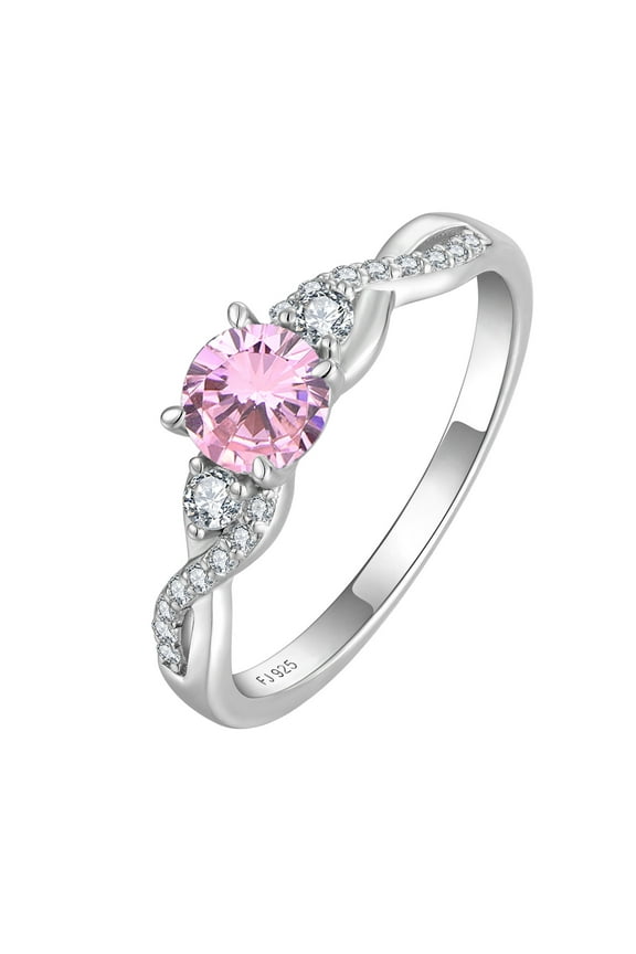 Promise Rings for Her 925 Sterling Silver Engagement Ring Anniversary Wedding Eternity Ring Pink Tourmaline October Birthstone Jewelry for Women Size 10