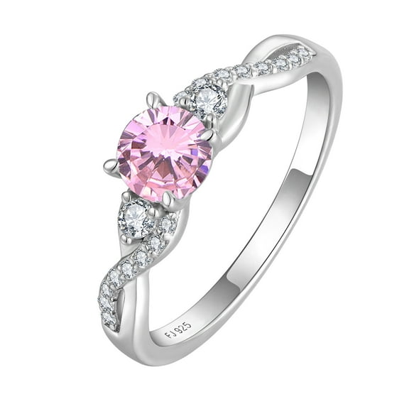 FJ Promise Rings for Her 925 Sterling Silver Engagement Ring Anniversary Wedding Eternity Ring Pink Tourmaline October Birthstone Jewelry for Women Size 7