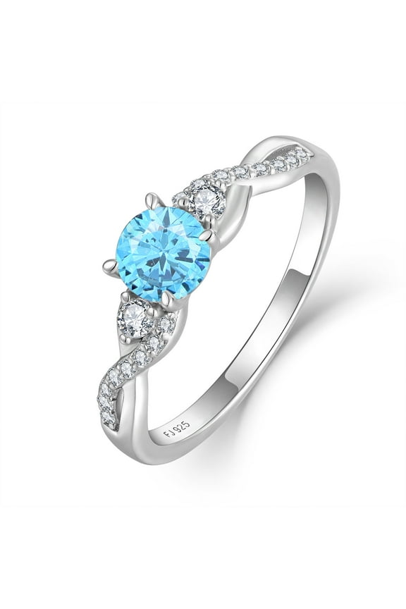 Promise Rings for Her 925 Sterling Silver Engagement Ring Anniversary Wedding Eternity Ring Aquamarine March Birthstone Jewelry for Women Size 7