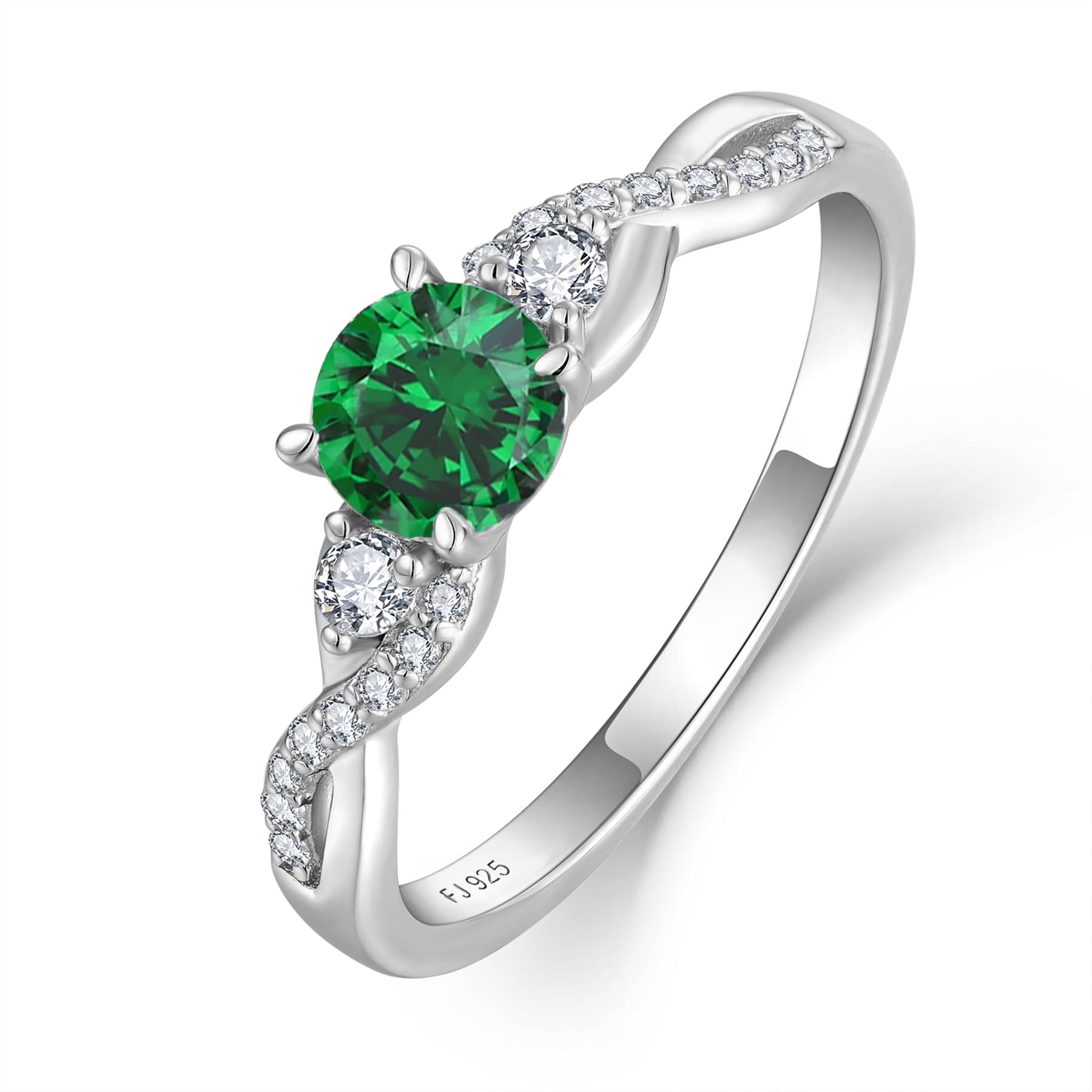 FJ Promise Rings for Her 925 Sterling Silver Engagement Ring Anniversary Wedding Eternity Ring Emerald May Birthstone Jewelry for Women Size 10