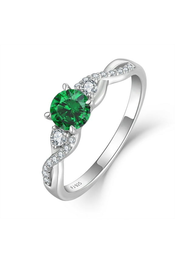 Promise Rings for Her 925 Sterling Silver Engagement Ring Anniversary Wedding Eternity Ring Emerald May Birthstone Jewelry for Women Size 8