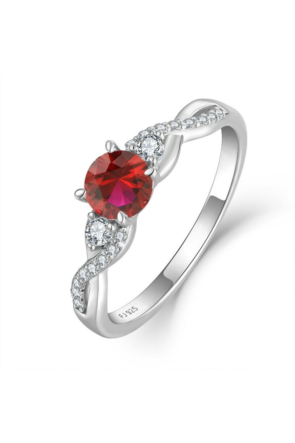 Promise Rings for Her 925 Sterling Silver Engagement Ring Anniversary Wedding Eternity Ring Ruby July Birthstone Jewelry for Women Size 8