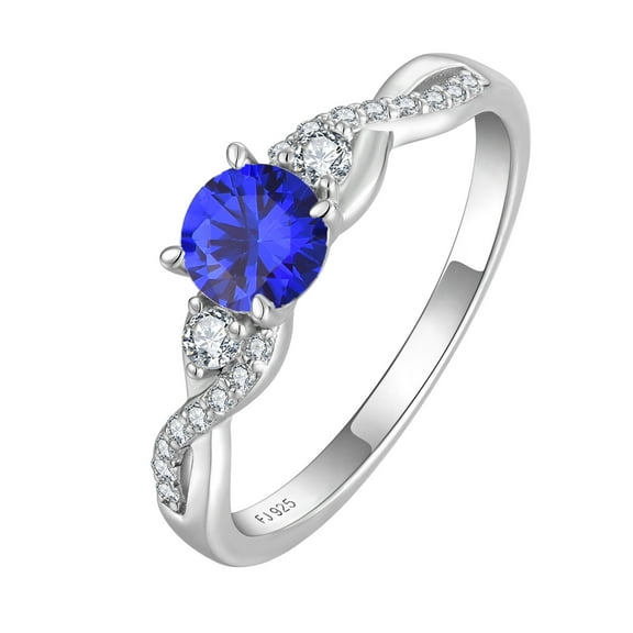 FJ Promise Rings for Her 925 Sterling Silver Engagement Ring Anniversary Wedding Eternity Ring Sapphire September Birthstone Jewelry for Women Size 5