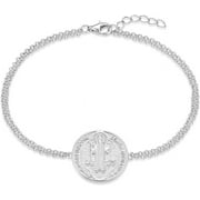 FJ Saint Benedict Bracelet 925 Sterling Silver, 18 MM - St. Benedict Bracelet, Round Coin Antiqued Religious Protector Talisman Bracelet