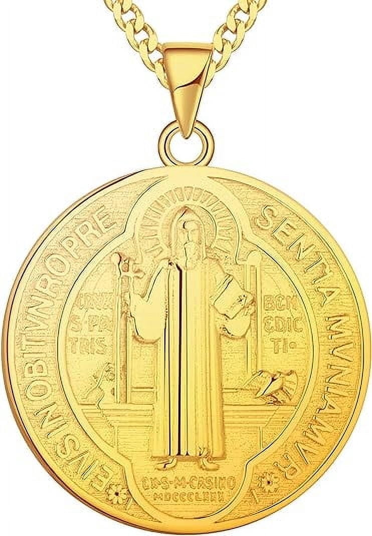 FJ 18k Gold Plated Saint Benedict Necklace 925 Sterling Silver Patron ...