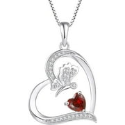 FJ Silver Heart Butterfly Necklace with 12 Color January Birthstone for Women Girls