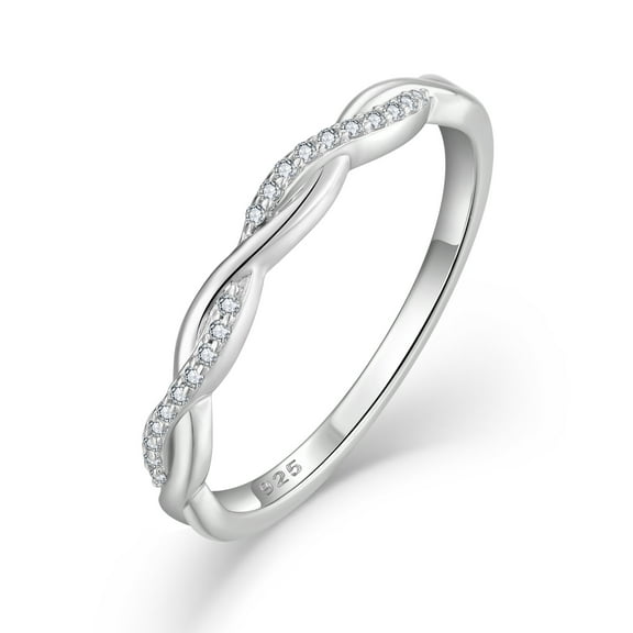 FJ Twisted Infinity Eternity Ring 925 Sterling Silver Stackable Ring Wedding Band Statement Rings for Women Size 5