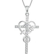 FJ Women Heart Faith Cross Necklace Heart Infinity Faith Pendant Sterling Silver Jesus Christian Jewelry