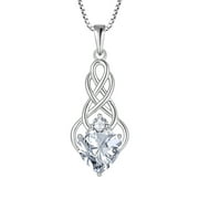 FJ Women Infinity Celtic Knot Necklace Sterling Silver Good Luck Celtic Trinity Love Knot Pendant with April birthstone