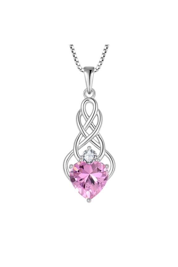 Infinity Celtic Knot Necklace 925 Sterling Silver Heart Pink Tourmaline Pendant Irish Good Luck October Birthstone Jewelry Gifts for Women