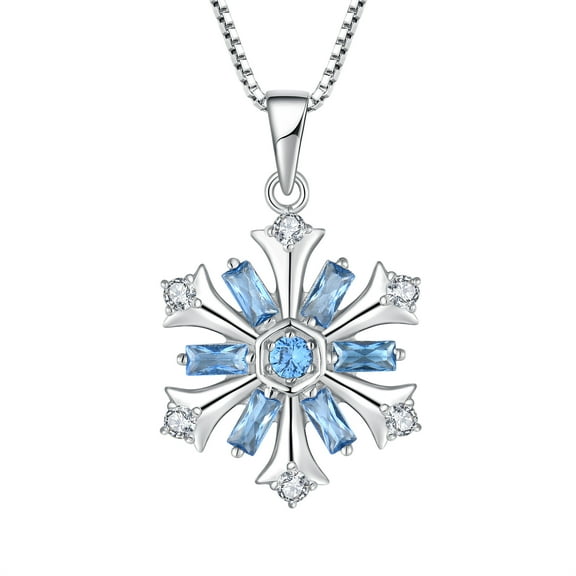 FJ Snowflake Necklace for Women 925 Sterling Silver Aquamarine Snowflake Pendant Christmas Jewelry Gifts for Her Mom Wife Daughter Sister