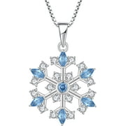 FJ Women's Snowflake Necklace Sterling Silver Winter Snowflake Pendant Formula Crystal Zirconia Type C
