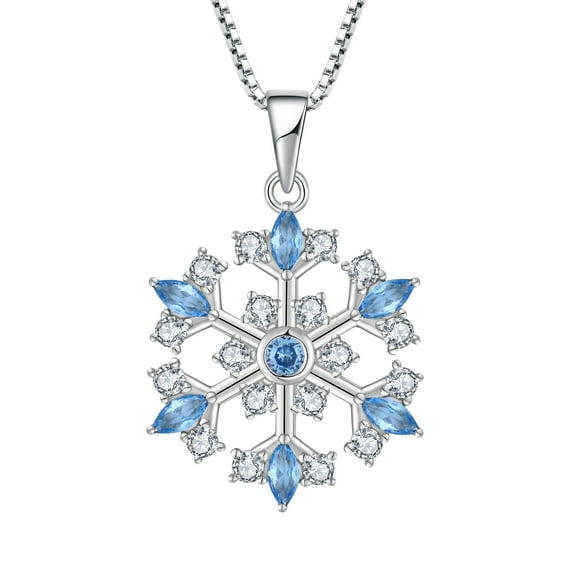 FJ Snowflake Necklace for Women 925 Sterling Silver Aquamarine Snowflake Pendant Christmas Jewelry Gifts for Her Mom Wife Daughter Sister