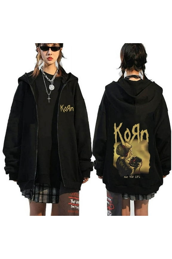 FJ01 Korn Rock Band Letter Logo Zipper Hoodie Men‘s Metal Gothic Vintage Zip Hoodies Streetwear Punk Sweatshirts Jackets
