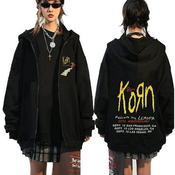 FJ01 Korn Rock Band Letter Logo Zipper Hoodie Men‘s Metal Gothic Vintage  Zip  Hoodies Streetwear Punk Sweatshirts Jackets