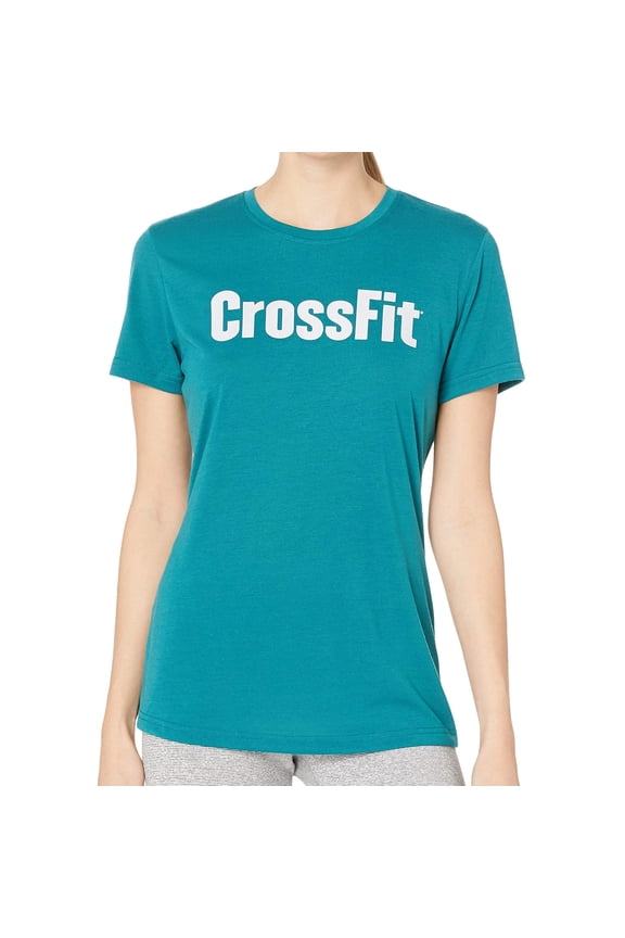 Reebok Womens CrossFit Logo Graphic T-Shirt, Blue, X-Small