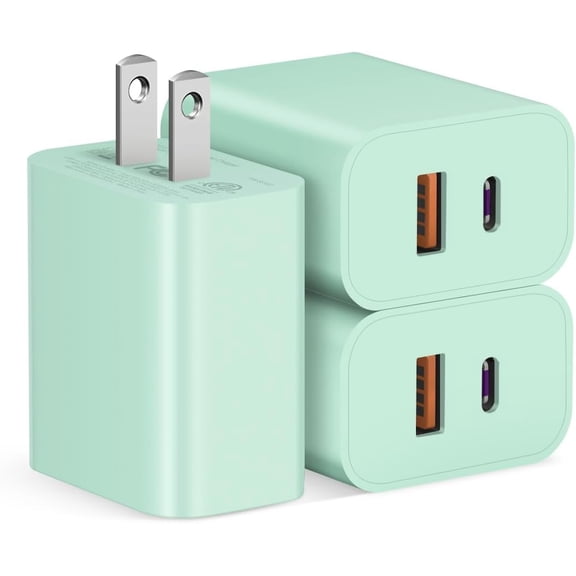 FJAONEM 20W Dual‑Port USB‑C & USB‑A Wall Charger Block, 3‑Pack