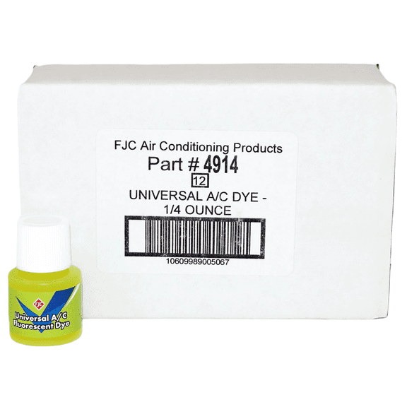 FJC 4914 - Universal A/C Fluorescent Dye for R12 and R134a Refrigerant Systems - 1/4 Oz Single Application Bottles - Qty 12