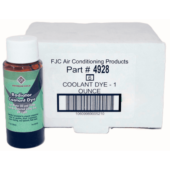 FJC 4928 - Radiator Coolant Dye - Pinpoints Leaks in Cooling Systems - 1 fl oz Bottles - Qty 6