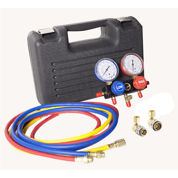 FJC 6761P R134a Aluminum Block Manifold Gauge Set with Quick Couplers