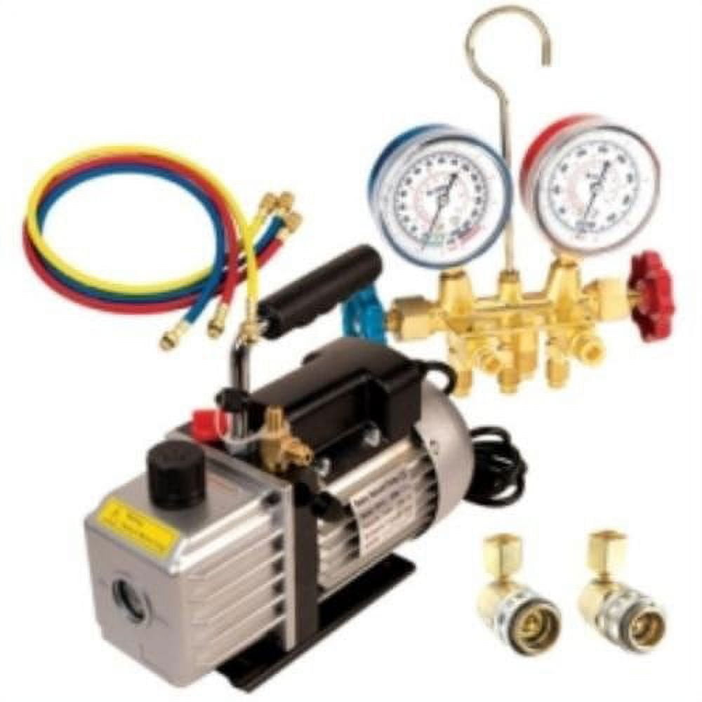 FJC 9281 Vacuum Pump & R134a Manifold Gauge Set Assortment
