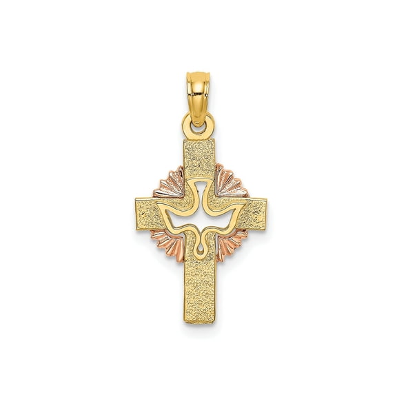 FJC Finejewelers 10 kt Two Tone Gold Two-Tone Cut-Out Dove On Cross Charm 23 x 13 mm