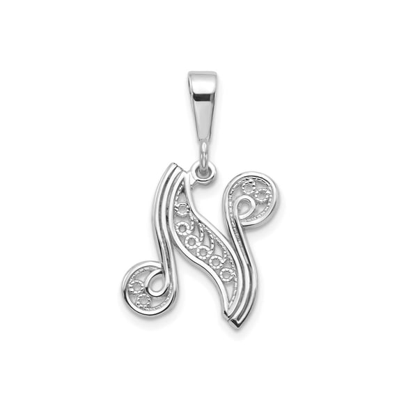 FJC Finejewelers 10 kt White Gold Filigree Initial N Charm 30 x 17 mm