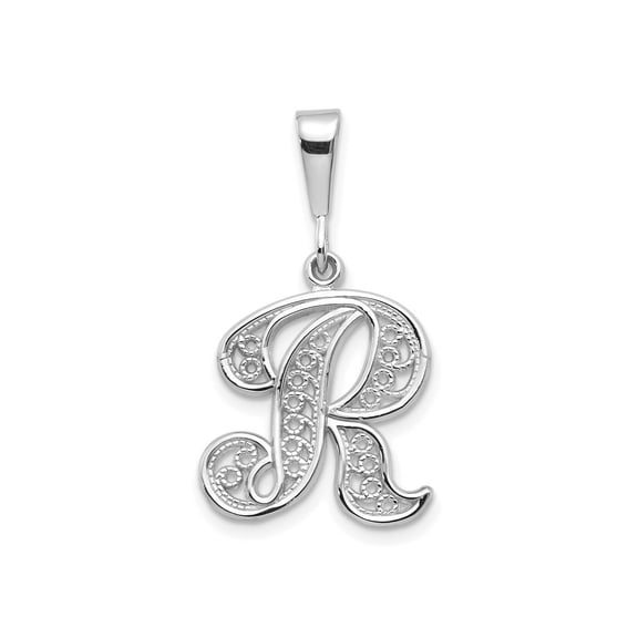 FJC Finejewelers 10 kt White Gold Filigree Initial R Charm 30 x 17 mm